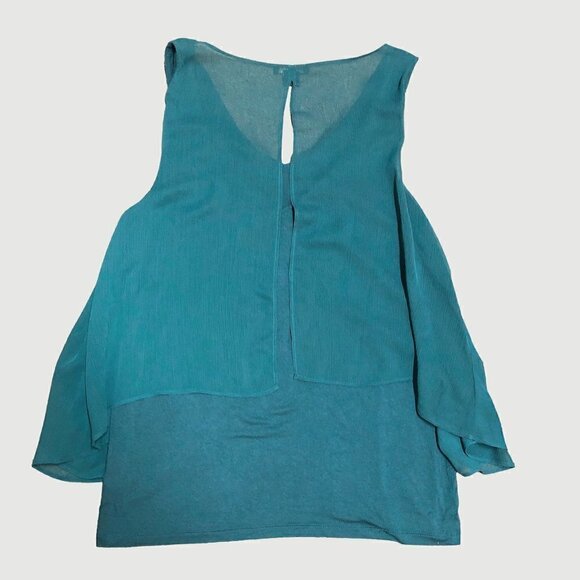 METAPHOR Deep Teal “Seas” Green Flowy Layered V-Neck Sleeveless Top Size Medium - Picture 2 of 5